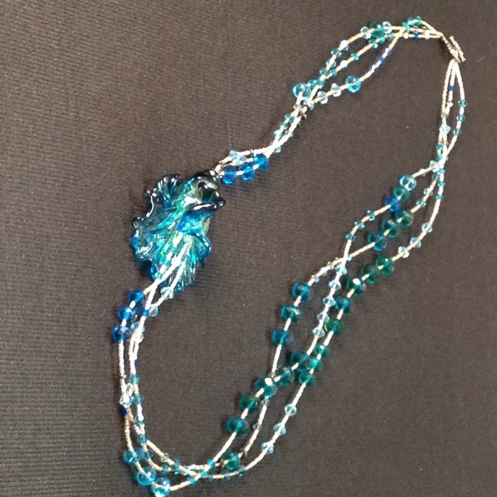 Handmade Teal Glass Flower Necklace
